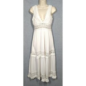 Rue 21 Maxi Dress S White Crochet Lace Inserts Fairy Core Beach Coquette Prairie
